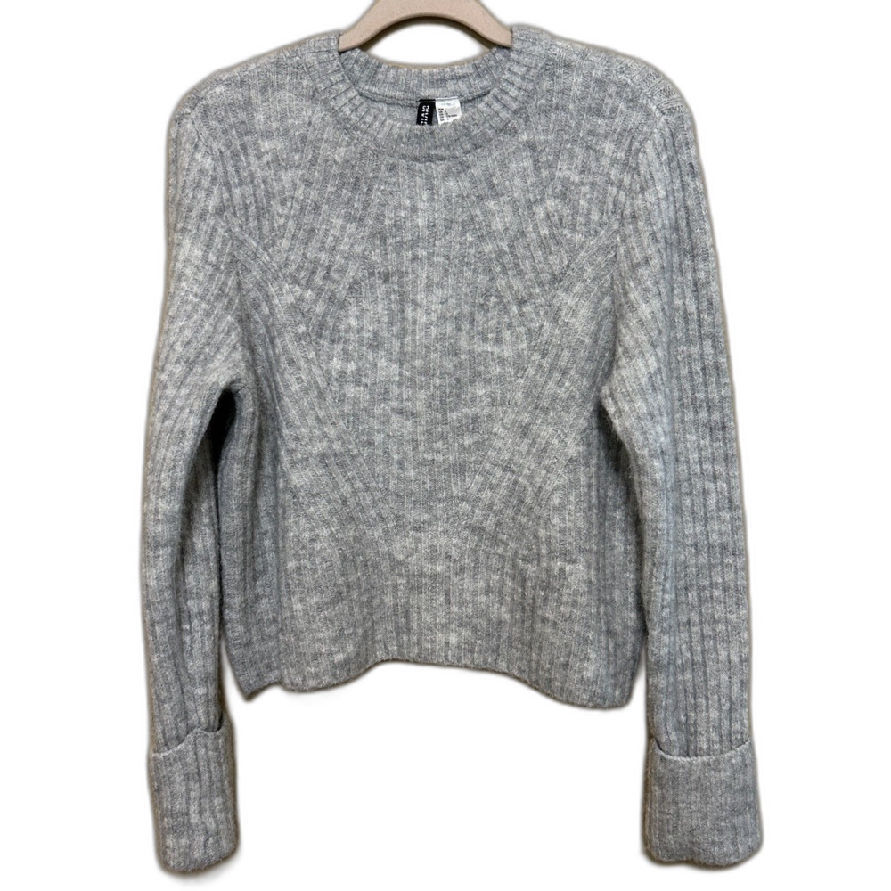 H&M Ribbed Crewneck Sweater Womens Large Gray Long Sleeve Soft Wool Alpaca Blend